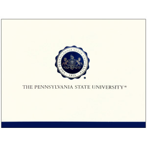 formal announcement front with navy and silver embossed University Seal above The Pennsylvania State University